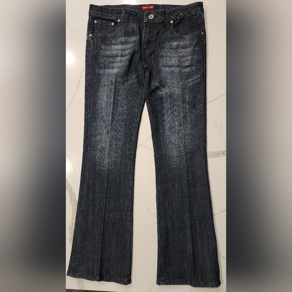 Juniors Rhinestone Embellished Mid Rise Flare Bootcut Denim Jeans Women's 13/14
